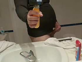 Big belly guy in spandex shirt jerking off infront of mirror cumming on the floor japan straight gay porn