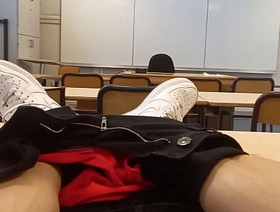 Horny at school during course revision, this French-Asian student takes out his cock in public, jerks off in a risky university classroom gay porn singaporean