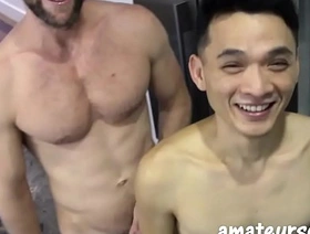 AmateursDoIt - Hung bearded jock fucks tight asian twink bareback gay chinese hunk porn
