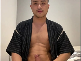 Asian boy in Jinbei stroking japan gay porn anime