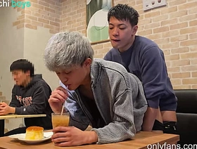 Blowjob in Public Japanese Cafe hot gay porn full
