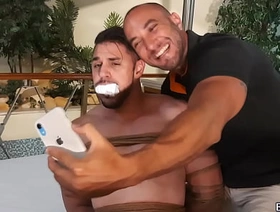 Peter tied up and mouth stuffed with sock taking selfie with Victor to expose him undefined PREVIEW handsome korean gay porn