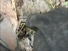 Solo Male Wading Barefoot in Lakebed of Mud hot straight guy gay porn