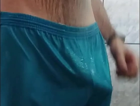 Man takes a shower and shows off his bulge volume in his shorts chinese cheating gay porn