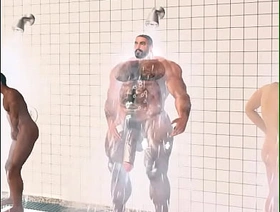 muscle bear urschel and teammates shower in football locker room gay porn hot studs