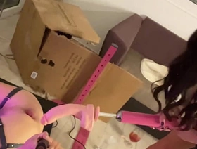 Big dildo in opening gape asshole, Femdom Pegging over moaning Femboy, fast sex machine, FETISH, BDSM indonesia gay porn sex