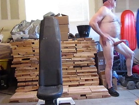 Naked and hard in the open garage. chinese couple gay porn